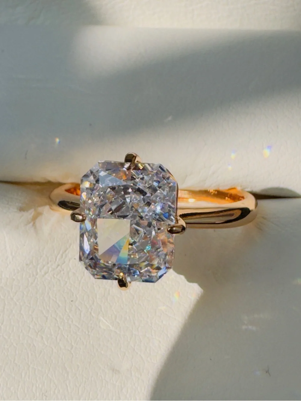 Gold Solitaire Cushion-Cut CZ Ring in Clear